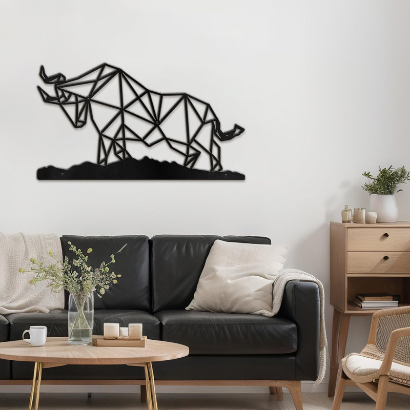 Décoration murale en métal Rhino Warrior Fighting, H 21,24 po x l 36 po x P 0,05 po, Noir