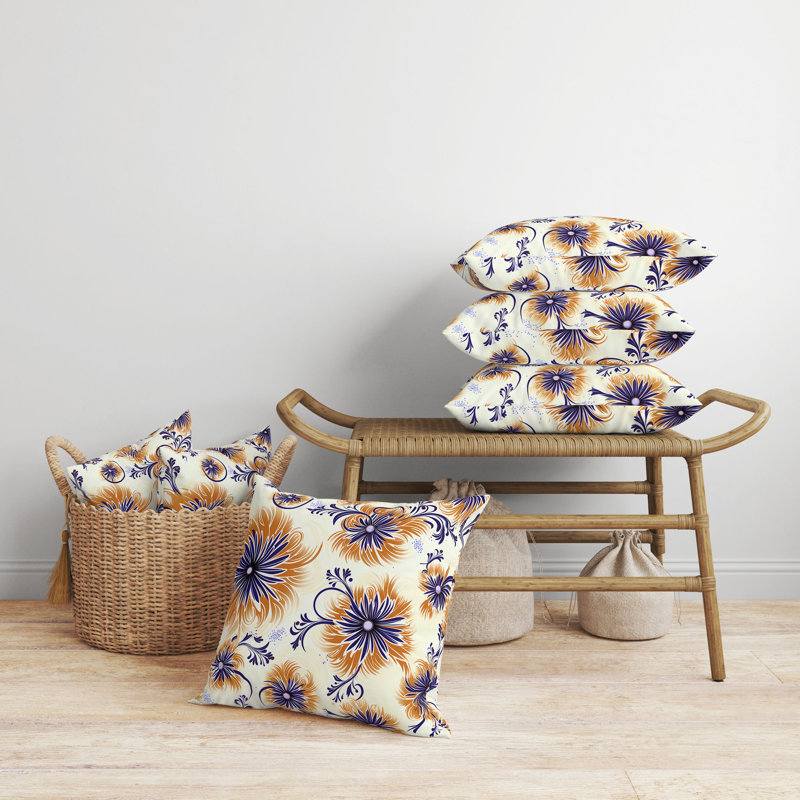 Breezy Flowers Floral Reversible Throw Pillow, Blue/Orange Floral, 20"H x 20"W