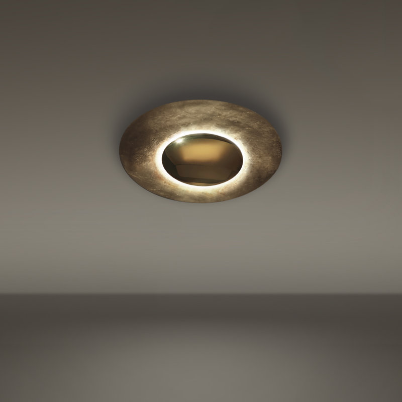 Plafonnier encastré 1 lumière Blaze Oak, Feuille d'or, H 12 po x l 12 po x P 3,25 po