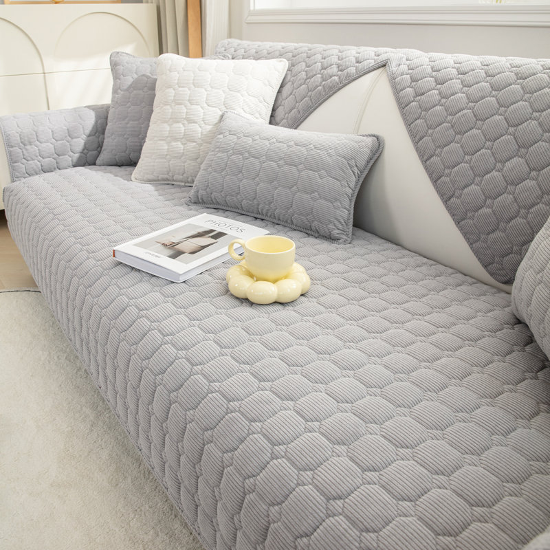 Housse en velours côtelé pour canapé à coussins carrés (sauf les accoudoirs ou la housse arrière), Gris clair