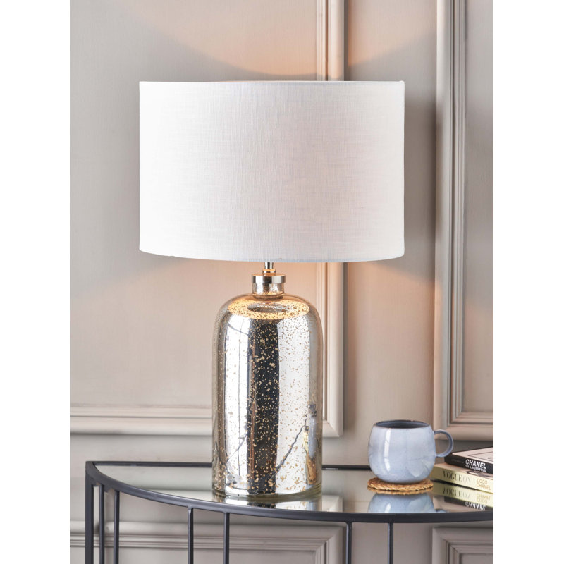 Belem Glass Table Lamp, 27.16" H x 15.75" W x 15.75" D, White, Linen