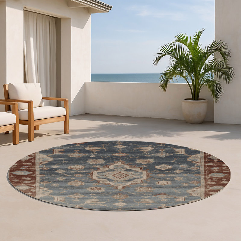Overdyed Gray Indoor and Outdoor Area Rug, Round 5'