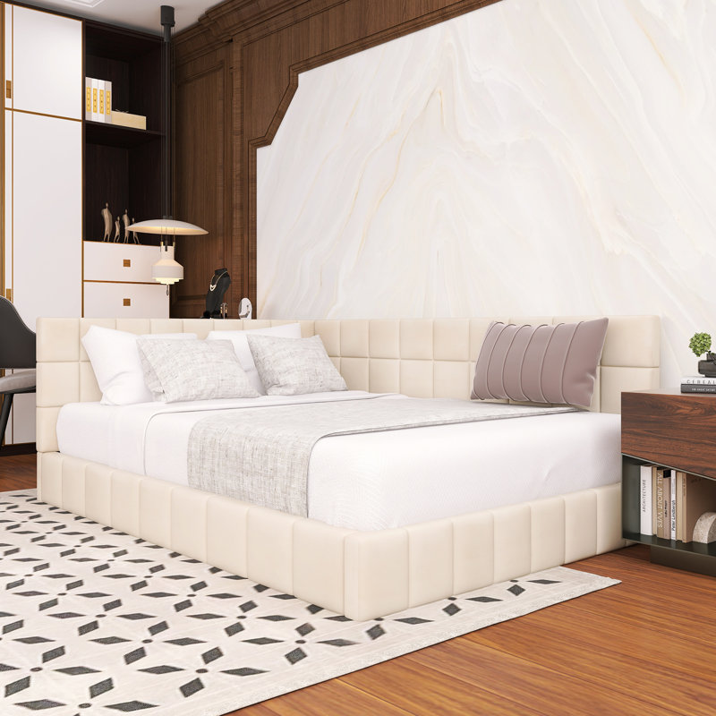 Lit de jour rembourré en bois, Beige