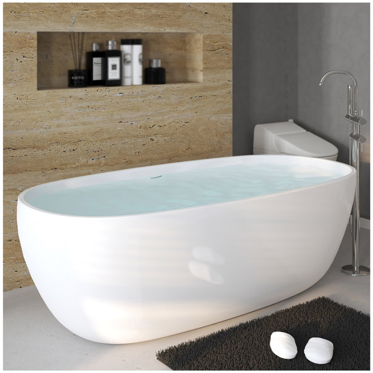 Vinura 66.9'' x 29.5'' Freestanding Soaking Solid Surface Bathtub