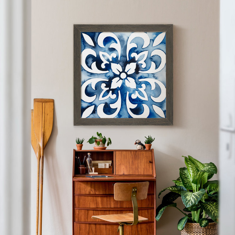 Cobalt tiles II, reproduction d’art sur toile encadrée, H 17 po x l 17 po x P 1,5 po, Cadre gris