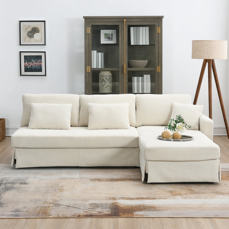 2 - Piece Corduroy Sectional, Beige Corduroy