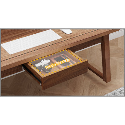 Bureau de direction Mid-Century moderne avec tiroir, bureau d'écriture en bois massif pour bureau à domicile, table de travail rustique en noyer brun