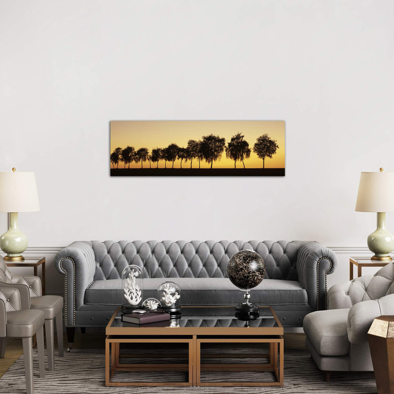 Tree Alley At Sunset, Hohenlohe, Baden-Wurttemberg, Germany - Wrapped Canvas Panoramic Print