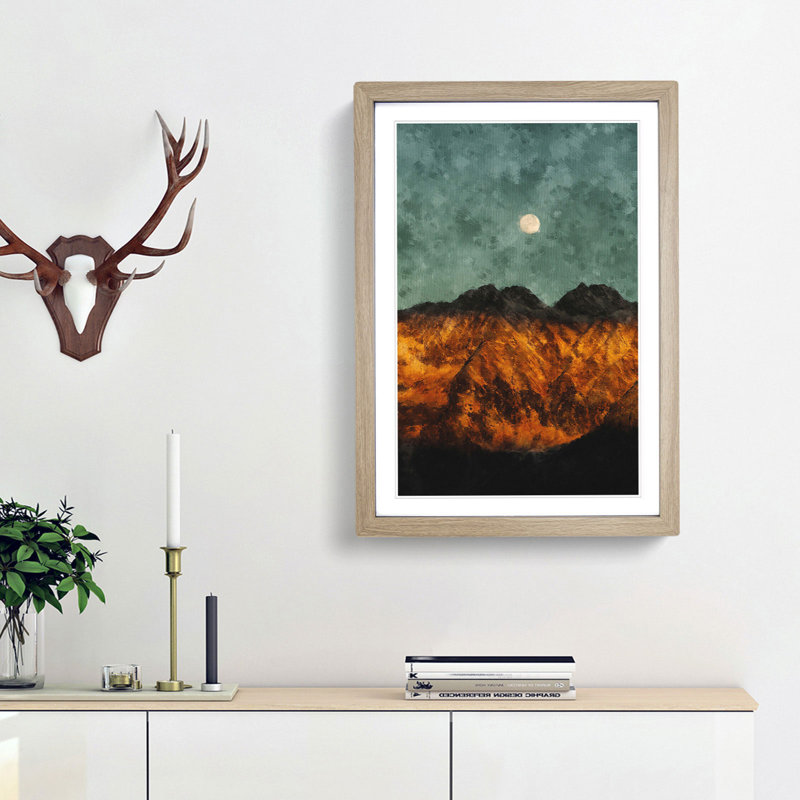 Moon over the Mountains in Italy - Picture Frame Painting Print, 87cm H x 62cm W x 2cm D, Oak Framed
