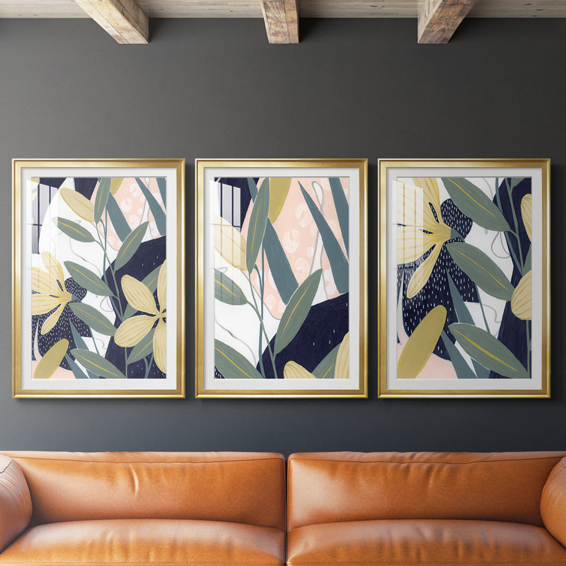 Flores Noche II - reproduction encadrée sur mesure de qualité supérieure mate - 3 pièces