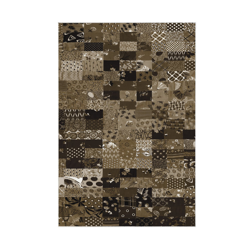 Tapis cachemire brun Elverda, Rectangle 2 pi 7 po x 4 pi 11 po