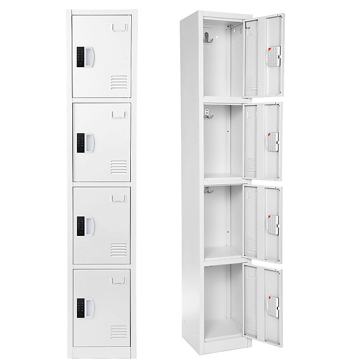 White 72" Steel 4-Tier Storage Locker with Digital Lock