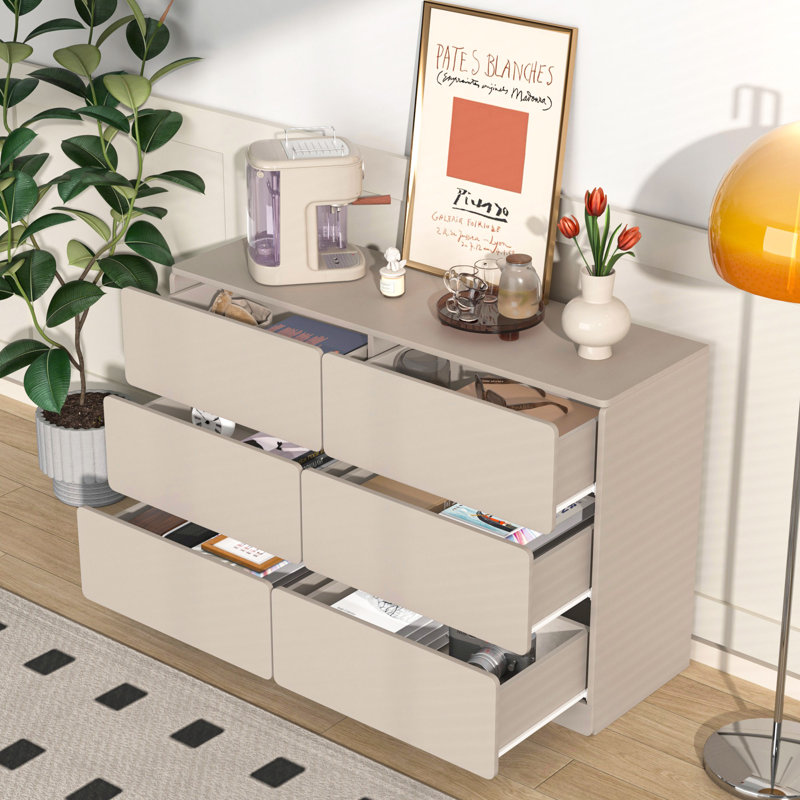 Makaay 6 - Drawer Dresser,Sideboard,Bar Cabinet,Buffet Server, Beige
