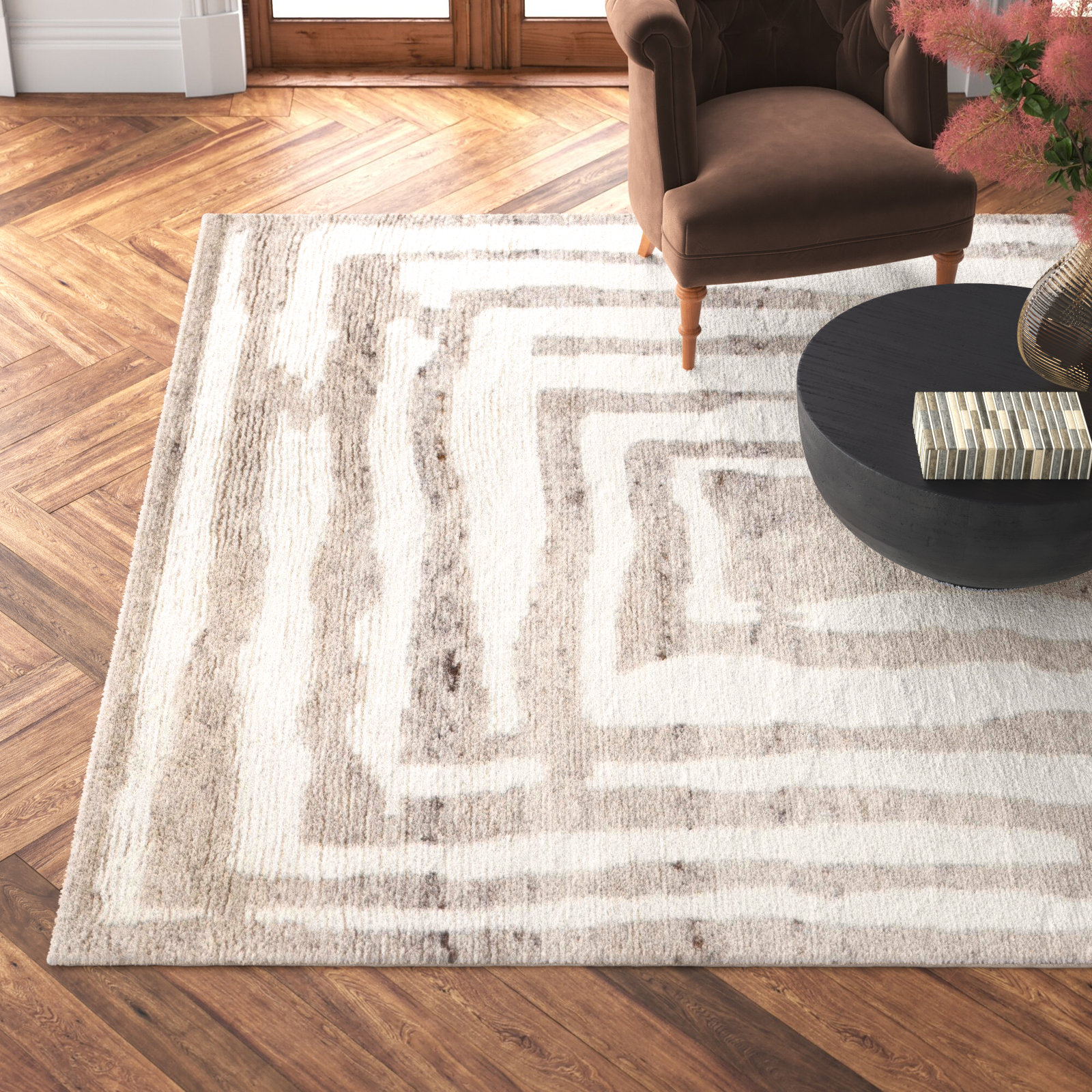 Kass Ivory Beige Hand-Woven Flatweave Wool Rug, Rectangle 8' x 10'