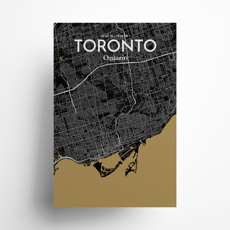 Toronto City Map in Luxe 1 Piece Wall Art, 36cm H x 24cm W x 0.05cm D