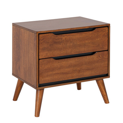 Modern Solid Wood Nightstand With 2 Drawers，Fully Assembled