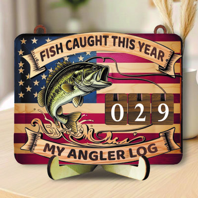 7" Fish Caught This Year Counter - My Angler Log, Wooden Fishing Tracker Sign, Fishing Signs, Gifts for Men, Anglers, Fishermen, Fathers Day Birthday Gifts, Fish Counter for Shelf & Wall Decor FF848