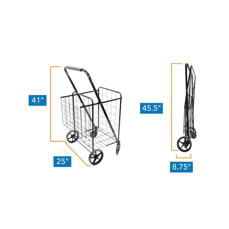 Black Metal Foldable Utility Cart with Dual Baskets