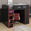 Lit mezzanine double en bois avec bureau, garde-robe et lumière DEL-1480074721