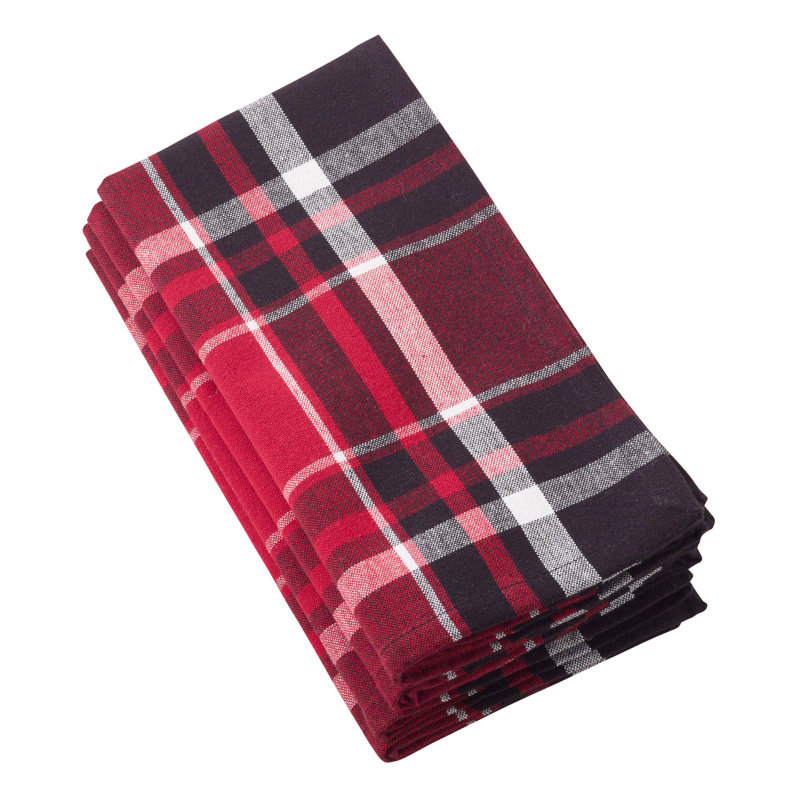 Red and Black Cotton Blend Buffalo Plaid Napkins, Set of 4