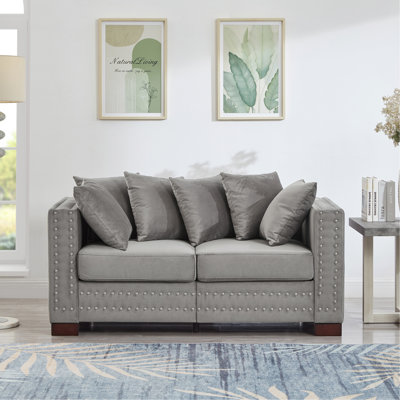 Modern Design Living Room Sofa Square Armrest With Silver Nails Decoration Upholstered Velvet Loveseat