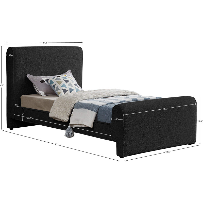 Chaylin Upholstered Platform Bed, Twin, Black Boucle Fabric