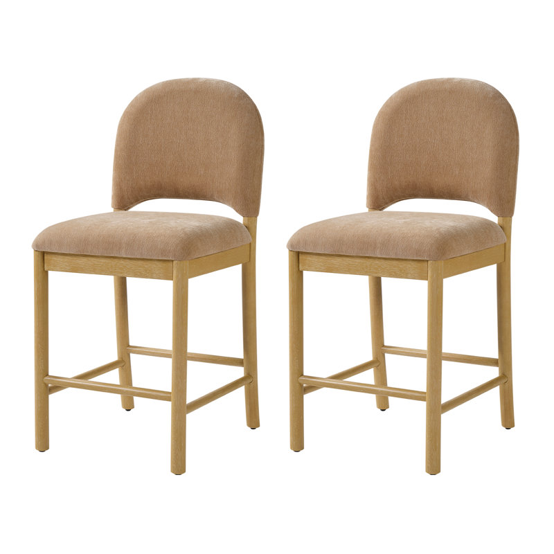 Paterson Curved-Back Armless Fabric Bar & Counter Stool with Solid Wood Frame, Camel, 2