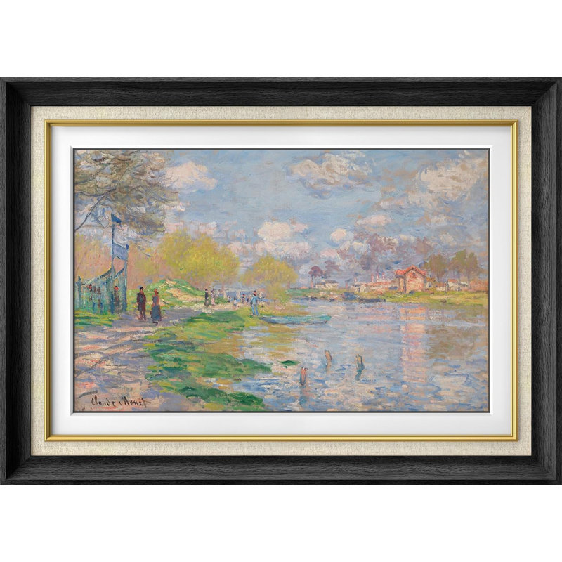 Rustique campagne IDÉE4WALL, art mural encadré haut de gamme, "Spring by the seine" par Claude Monet, Cadre noir