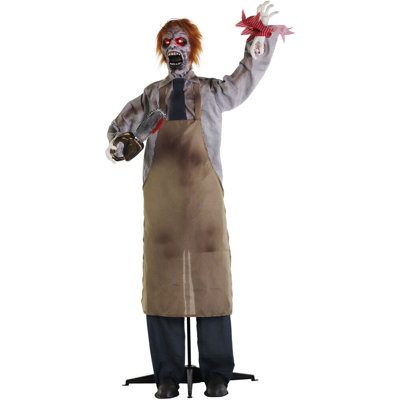 Artisan zombie sculpteur de 1,7 m (5,6 pi) de Haunted Hill Farm, pour l'Halloween, avec des mouvements, des sons et des yeux lumineux, fonctionne sur piles.