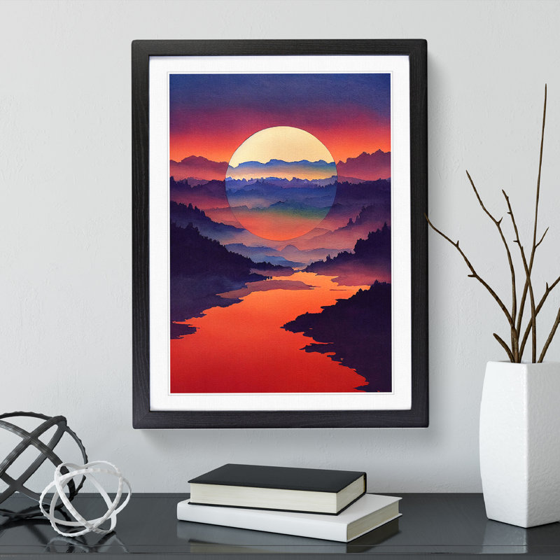 Sunset Lake No.4 - Single Picture Frame Painting, 64cm H x 46cm W x 2cm D, Black