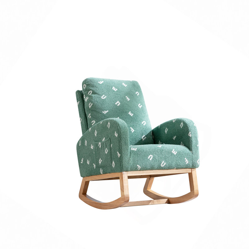 Rocking Chair, 26.8"W Modern Rocking Chair For Nursery, Mid Century Accent Rocker Armchair With Side Pocket, Upholstered High Back Wooden Rocking Chair For Living Room Baby Kids Room Bedroom