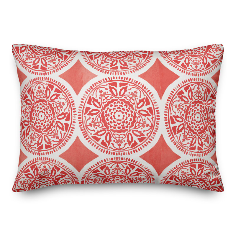 Floral Outdoor Reversible Throw Pillow, Red