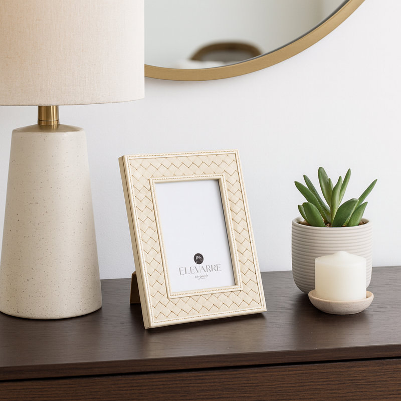 Elegant Woven Picture Frames - Decorative Photo Frame with Basketweave Texture for Wall Decor Accent, Entryway Display, Living Room Style, or Office Desks, Cream