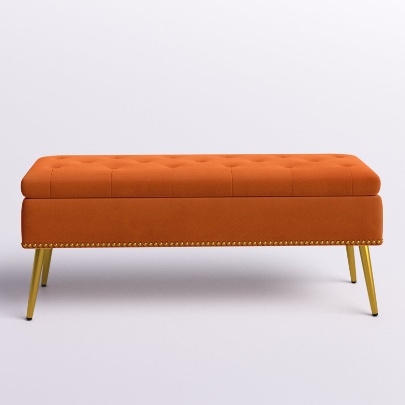 Banc de rangement rembourré en velours Kajana, Velours orange