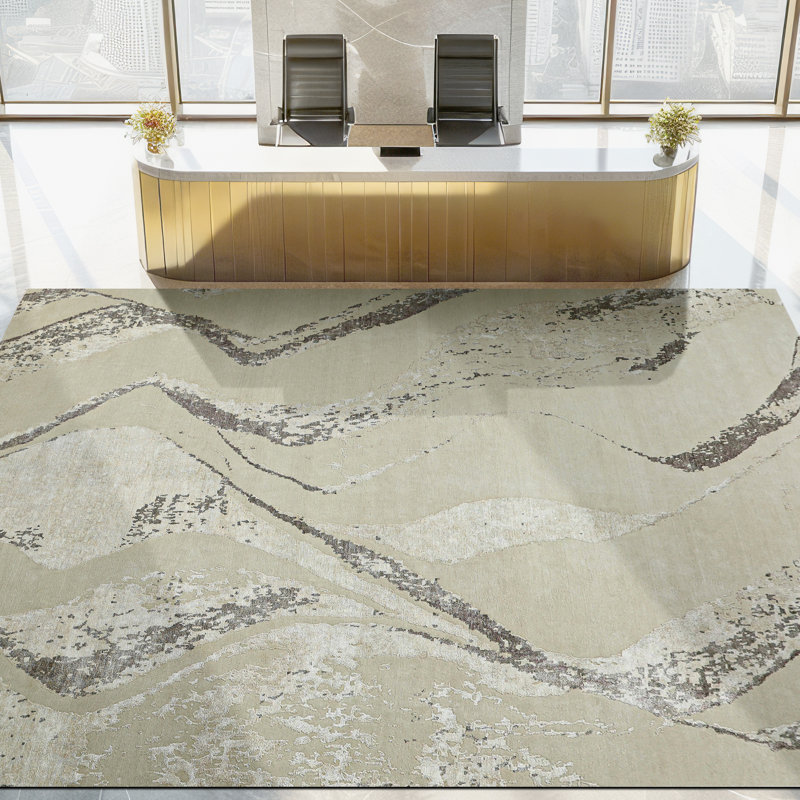 Tapis beige noué à la main de haute qualité, Rectangle 6' x 9'