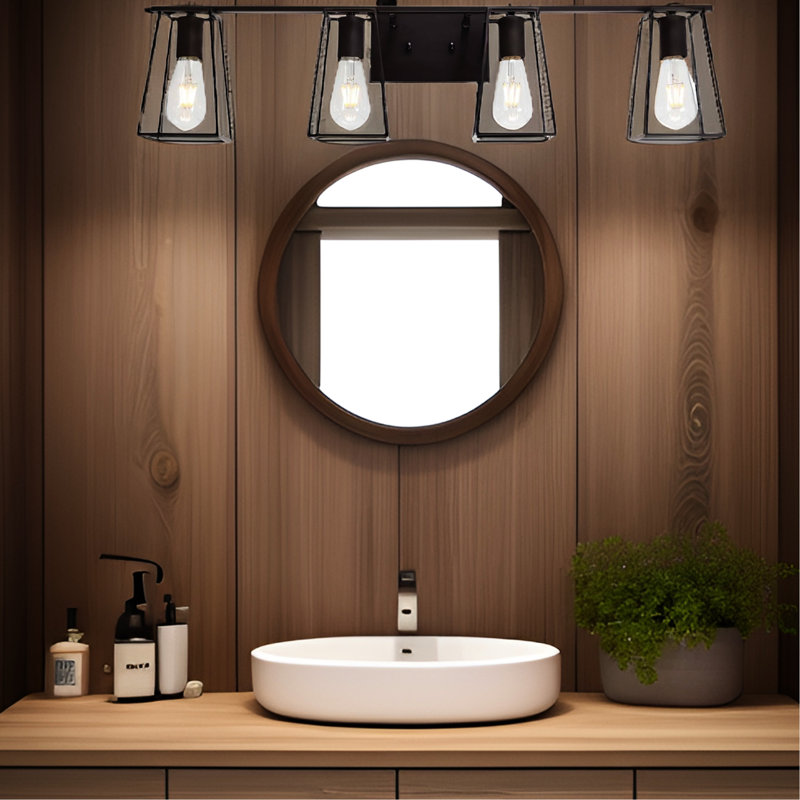 4- Industrial Vintage Vanity Lights Oil Rubbed Bronze - Metal Cage Open Bathroom Fixture Sconce