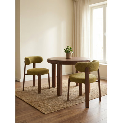 Upholstered Curved Back Wood-look Metal Frame 2pc Dining Chairs