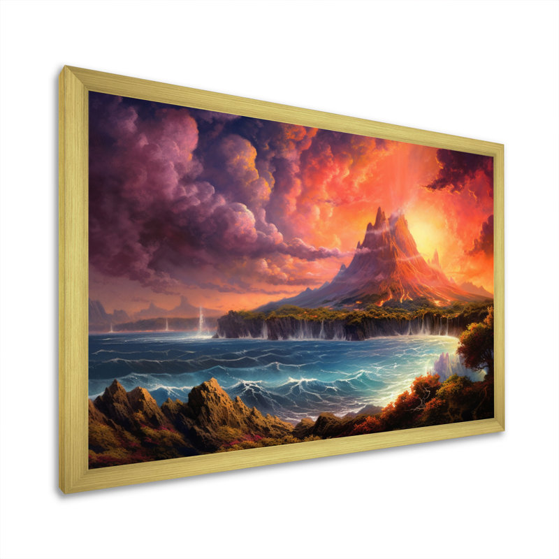 «Tropical Volcano Paradise», reproduction sur toile, H 12 po x l 20 po x P 1 po, Cadre doré à une seule photo