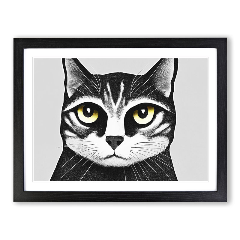 Cat Illustration Vol.5 Abstract - Framed Print, Black, 46cm H x 64cm W x 2cm D