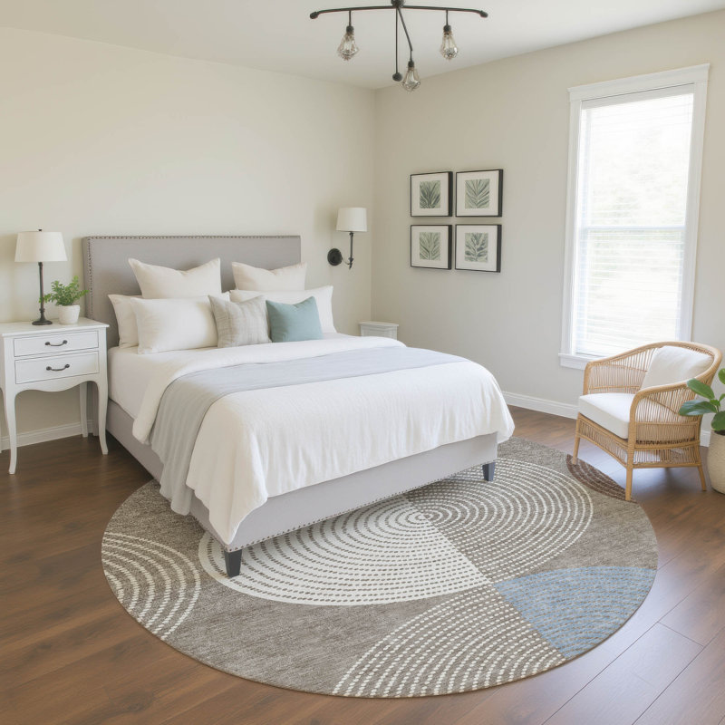 Premium Machine Washable Mayfield AMF2281 Geometric Rug, Taupe, 8' Round
