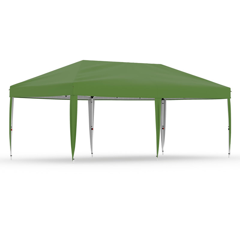 Auvent 10 x 20 Pop Up - tente de camping Easy Up avec un sac à roulettes, 3 sacs à hauteur réglable et 4 sacs de poids pour terrasse, jardin, sport, plage, fête - vert