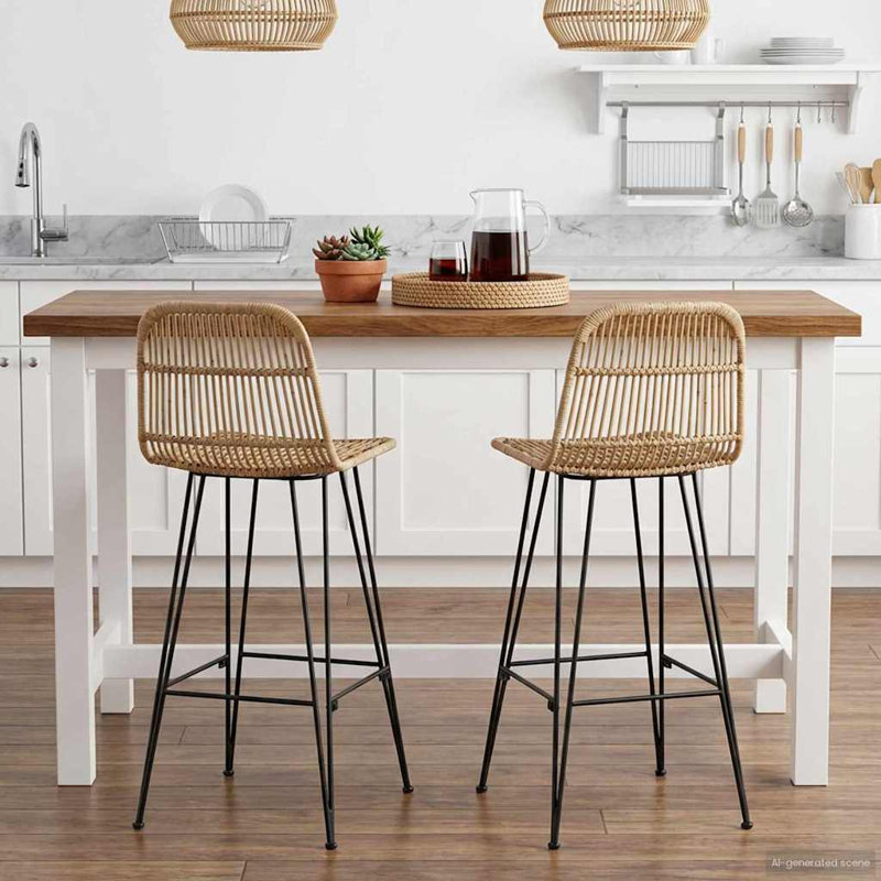 Counter Stool with Metal Frame, Natural, 75cm