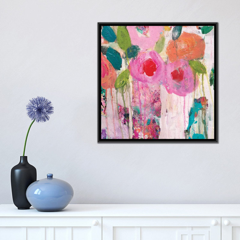 « first baiser », impression sur toile, H 18 po x l 18 po x P 1,5 po, Toile avec cadre noir, Pas de tapis