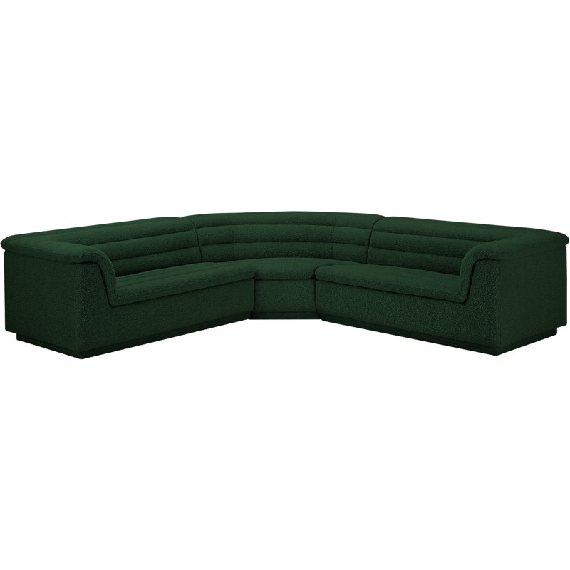 Iyon Upholstered L-Shaped Sectional Symmetrical, Green Boucle Fabric