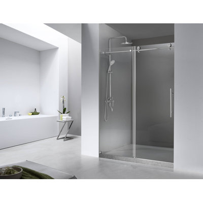 Porte de douche coulissante simple l 60 po x H 76 po | Verre trempé | Entièrement sans cadre