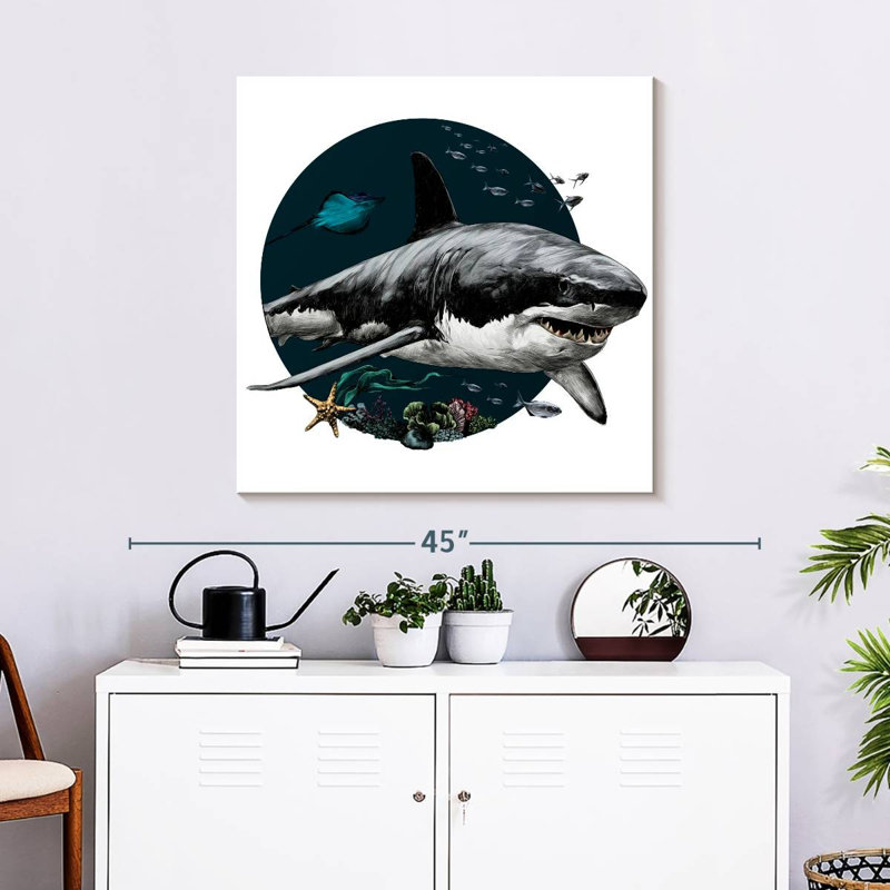 Crowle Gray Shark Illustration, 30" H x 30" W