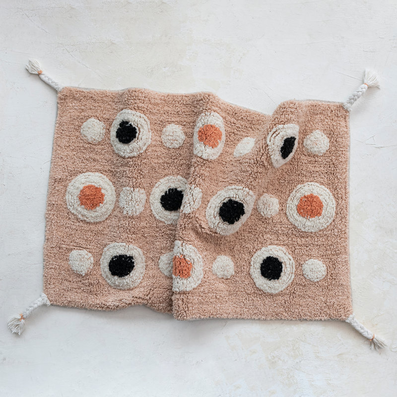 Boho Cotton Tufted Bath Mat with Circle Pattern and Tassels