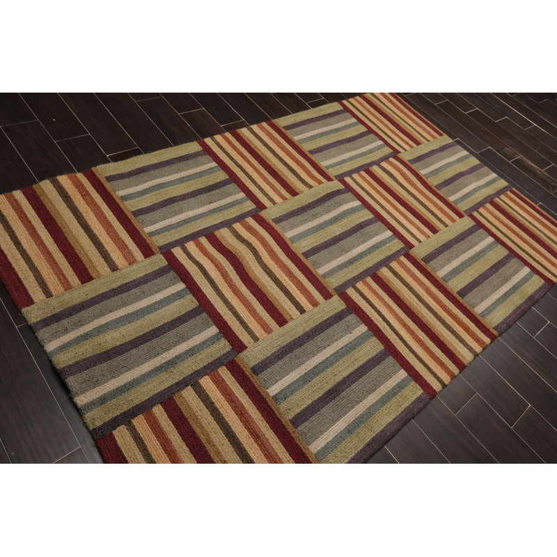 Tapis de zone gris en laine touffeté à la main