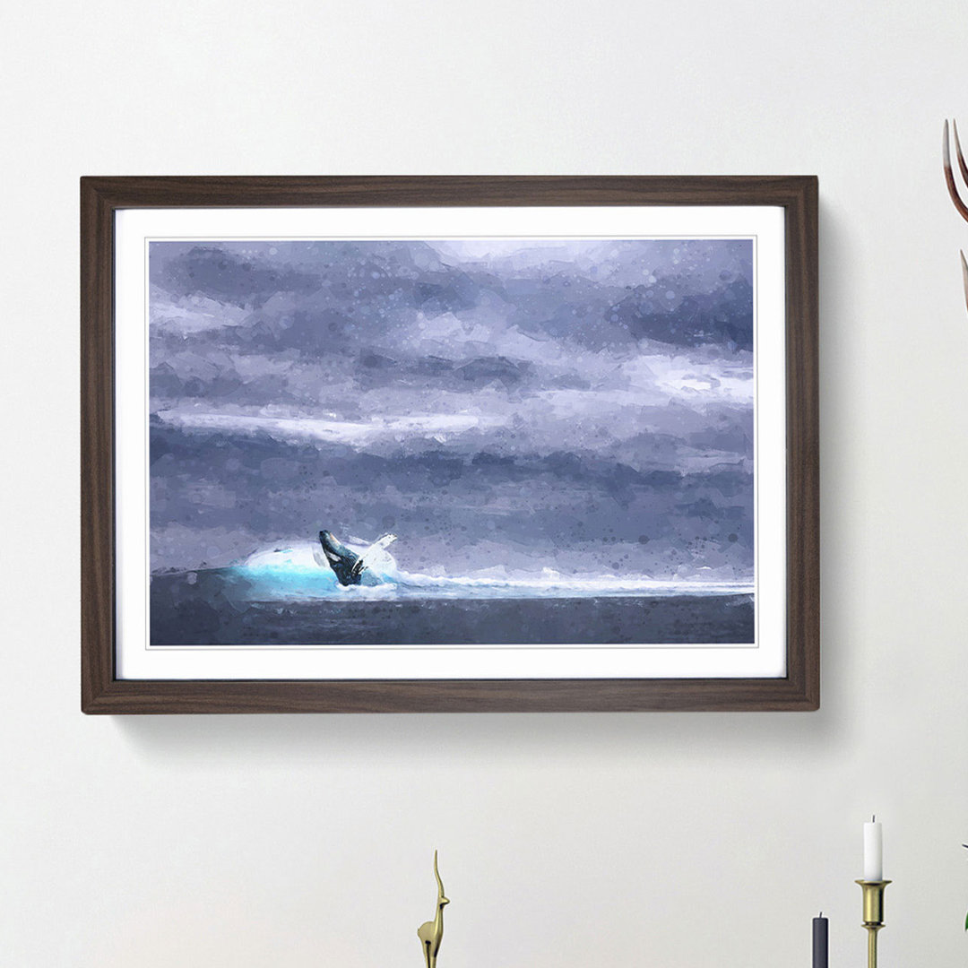 Blue Whale with Ocean Scene in Abstract - Picture Frame Painting Print