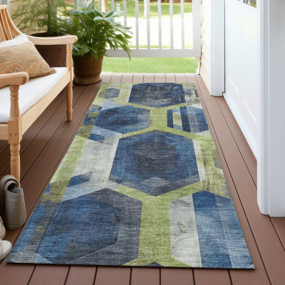Machine Washable Indoor/Outdoor Cinead ACN1722 Navy Rug